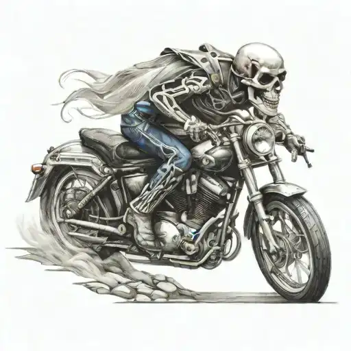 skeleton riding motorcycle pretty face made tattoo design idea