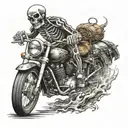 skeleton riding motorcycle pretty face made entirely tattoo design idea