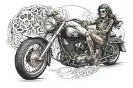girl skeleton riding motorcycle pretty face tattoo tattoo design idea