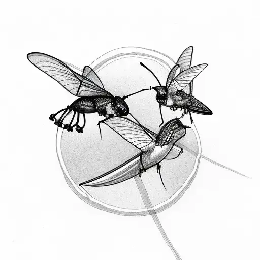 side by side firefly and hummingbird in harmony tattoo design idea