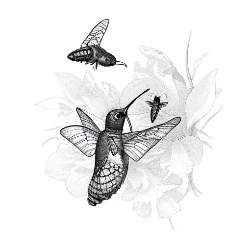 firefly and hummingbird in harmony tattoo design idea