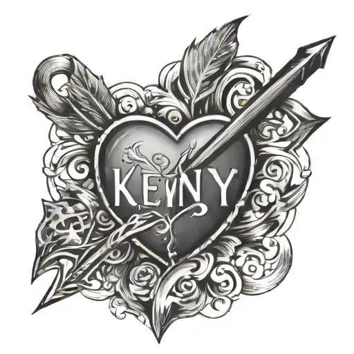 A Heart with an arrow through it with the Letter L inside, the point of the arrow pointing to the name kenny tattoo design idea