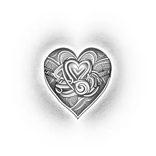 heart tattoo with "Alice" written inside making part of the heart in Maori style tattoo design idea