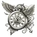 Illustrate a watch transforming into a hot air balloon, symbolizing the client's love for travel and engineering, with cooking ingredients floating around it tattoo design idea