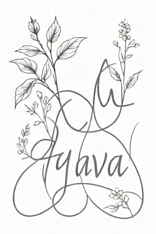 a black and white stems  tattoo with fine lines for the wrist. Disguise the word 'AVA' among intertwined stems tattoo design idea