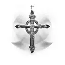 cross and writing on pec tattoo design idea