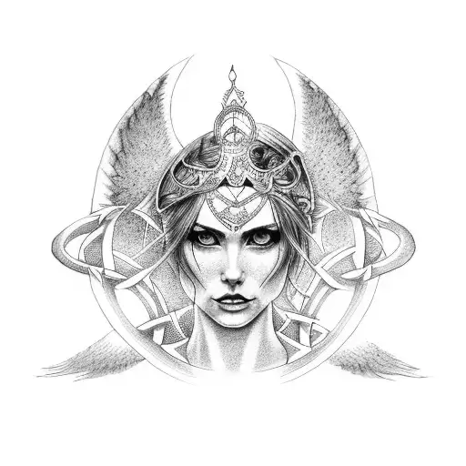 goddess morrigan Celtic tattoo design idea