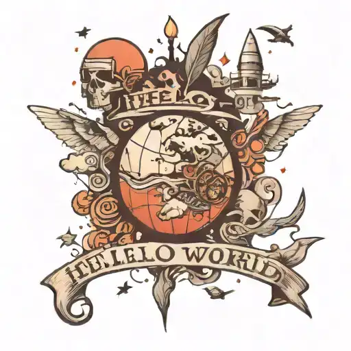 I am a programmer and the first thing I learned was "Hello World"  and I have a dream of traveling the world  tattoo design idea