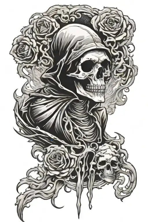death in cape grown from smoke clouds tattoo design idea