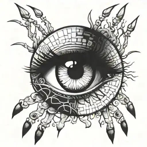 Creepy eye with fingers in style tattoo design idea