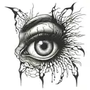 Creepy eye with fingers in style tattoo design idea