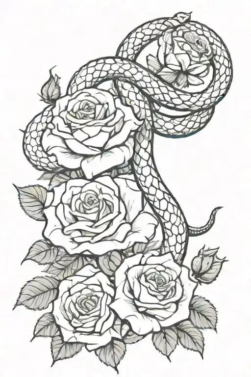 Biblical Snake and Roses tattoo design idea