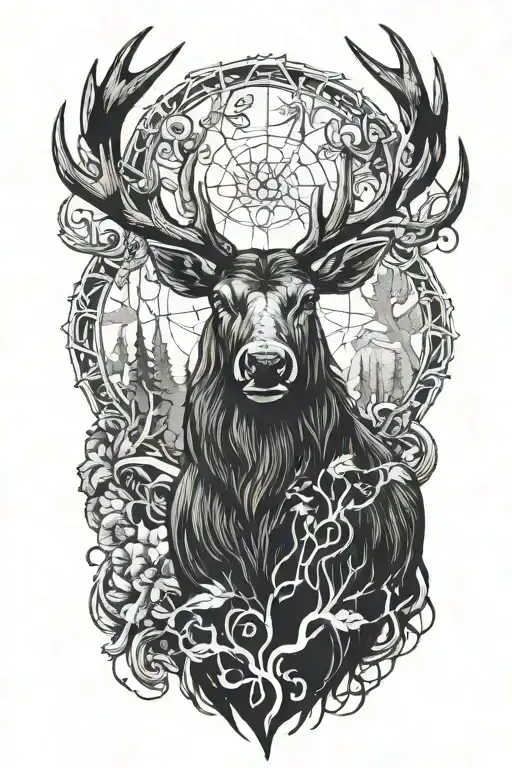Dark and Mysterious Evil Moose God tattoo design idea