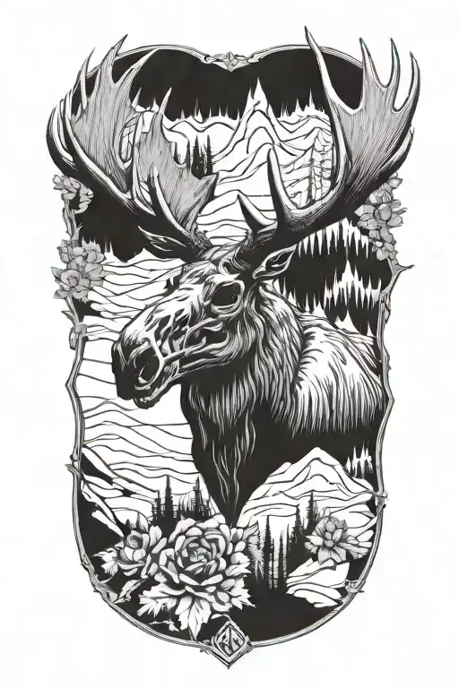 Evil Moose Skull tattoo design idea