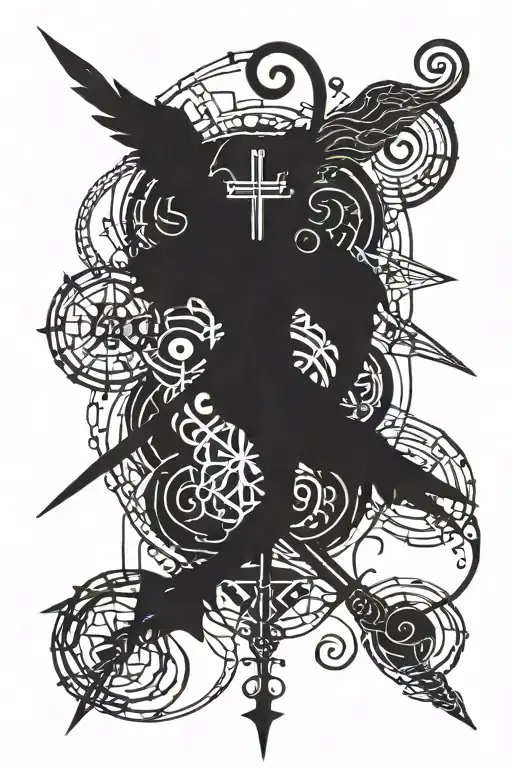 A dark and mysterious tattoo featuring Gothic symbols and Latin phrases, with a subtle nod to Shibari techniques tattoo design idea