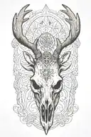 Evil Moose Skull Mysterious and Dark With Fog And Pentagrams with "KNEEL" verbiage tattoo design idea