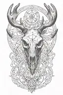 Evil Moose Skull Mysterious and Dark With Fog And Pentagrams with "KNEEL" verbiage tattoo design idea