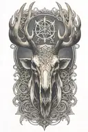 Evil Moose Skull Mysterious and Dark With Fog And Pentagrams tattoo design idea