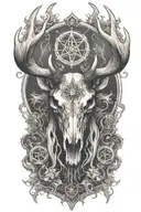Evil Moose Skull Mysterious and Dark With Fog And Pentagrams tattoo design idea