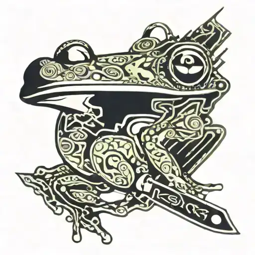 psychedelic frog sitting on a pocketknife  tattoo design idea