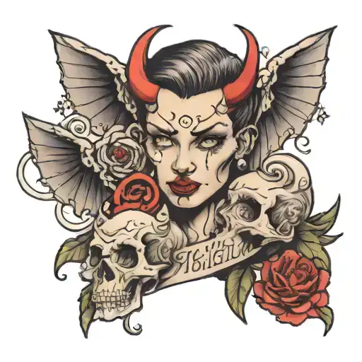 angel face devil thoughts tattoo design idea