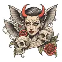 angel face devil thoughts tattoo design idea