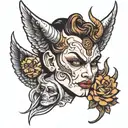 angel face devil thoughts tattoo design idea