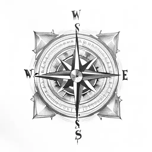 compass showing the way to mountains and lakes tattoo design idea