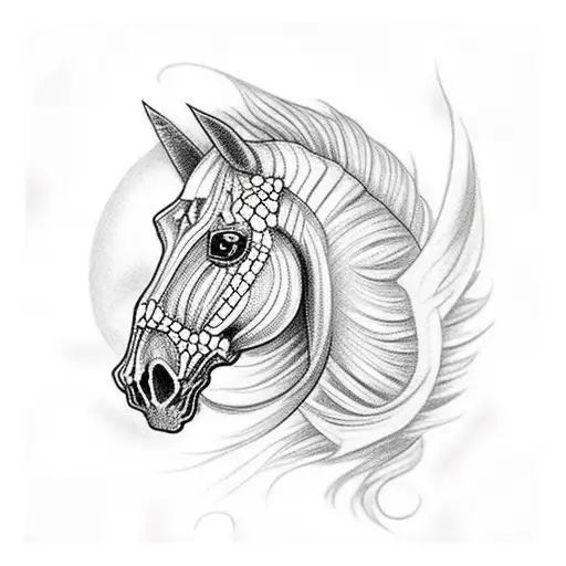 skeleton horse on fire tattoo design idea