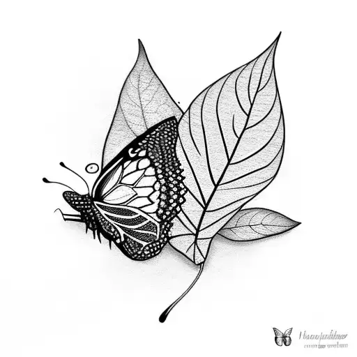 leaf and butterfly  tattoo design idea