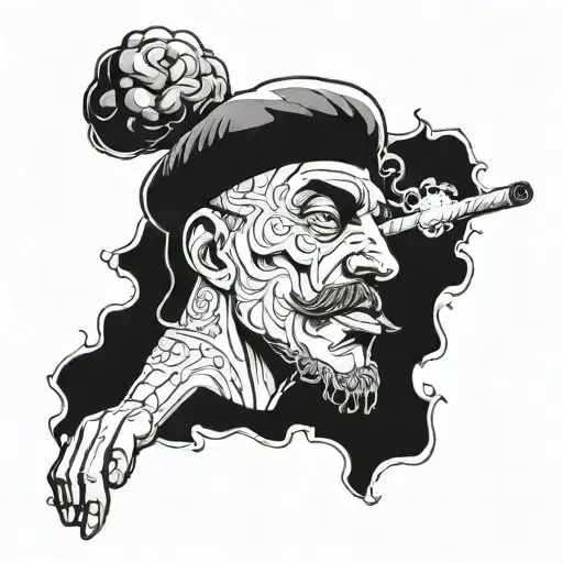 a broking man looking for the beauty in life with broken armor smoking a joint tattoo design idea