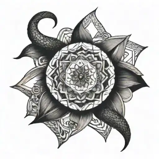 Create a mandala tattoo with a hidden snake motif that reveals itself upon closer inspection tattoo design idea