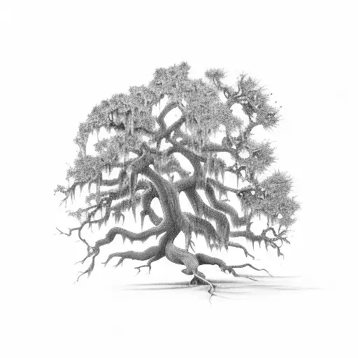 Southern Live Oak with DNA roots tattoo design idea