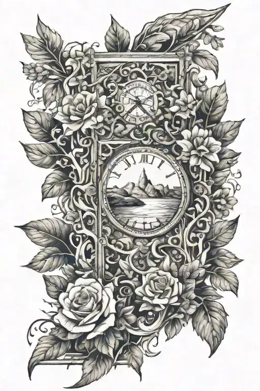 A full arm sleeve with a Nature design, But with an implement where it says “AC” and also implement “999” tattoo design idea