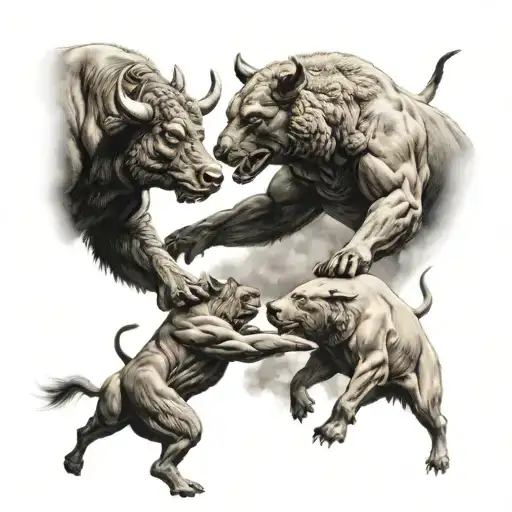 tattoo of a bull and bear fighting inspired from Wall Street stock market  tattoo design idea