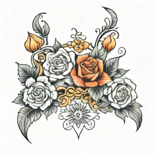 Western design with memory of 4 lost grandparents and flowers tattoo design idea