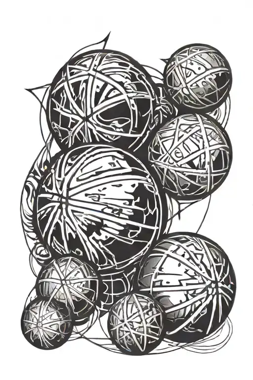 A basketball with the initials of your girlfriend and each of your family members as the panel designs, showcasing your love and connection to them tattoo design idea