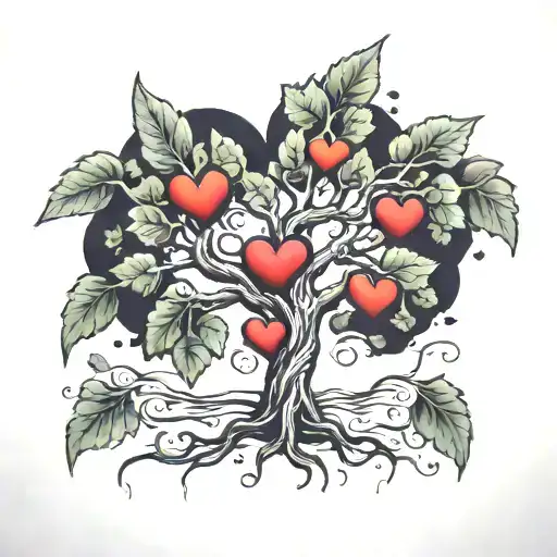 tree with 3 hearts   tattoo design idea