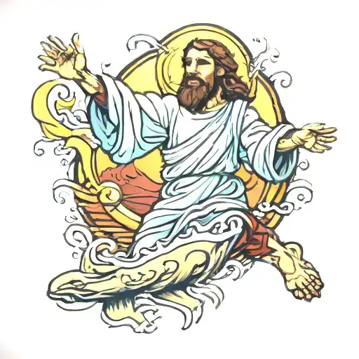 Jesus walking on water tattoo design idea