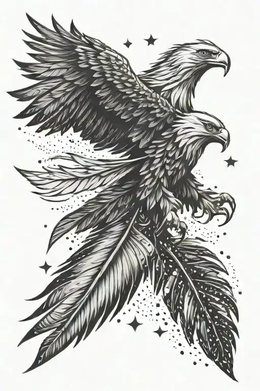 eagle feather transforming into night sky filled with stars tattoo design idea