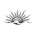 a sun with a sunburst and wave like character B and a small heart tattoo design idea