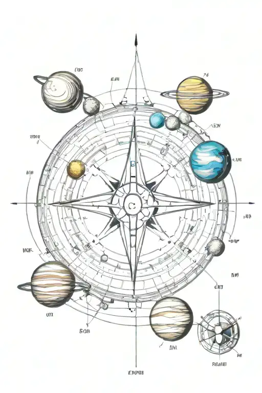 compass and planets solar system tattoo design idea