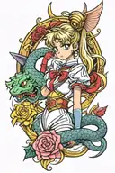 sailor moon and dragon intertwined tattoo design idea