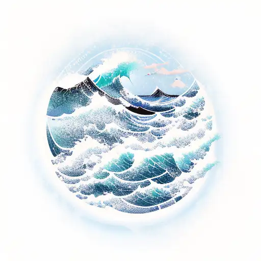 Ocean Wave and mountains tattoo design idea
