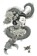 japan, family, flowers, mask, fish, dragon tattoo design idea
