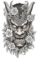 japan, dragon, hannya mask, flowers tattoo design idea