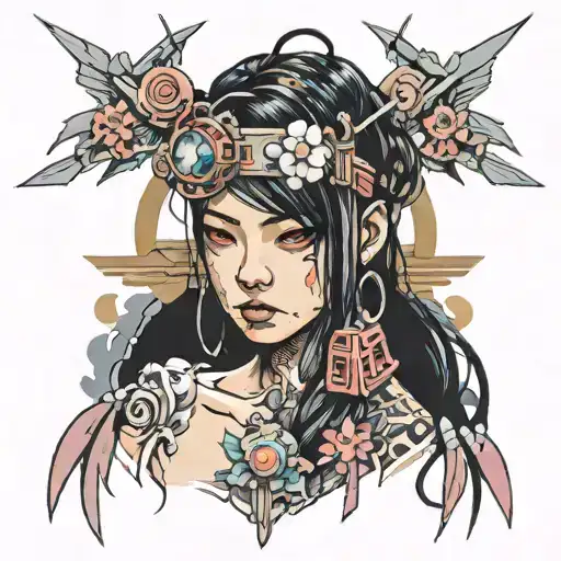 cyberpunk suminagashi tattoo design idea