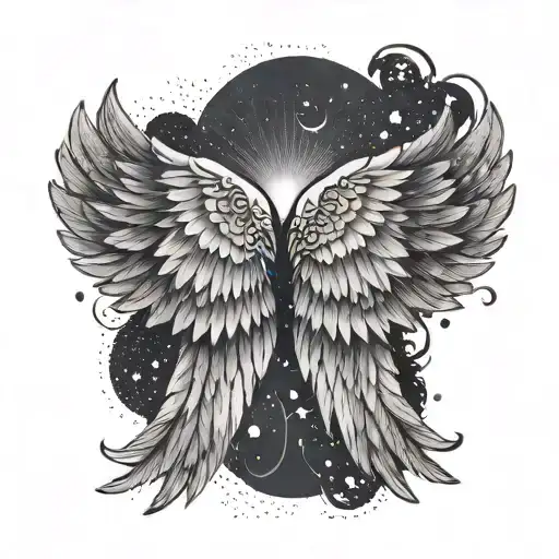 A Cheyenne Alana inspired design featuring twin angel wings in dotwork style tattoo design idea