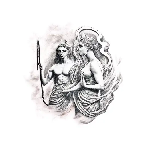 Apollo and the 3 muses tattoo design idea
