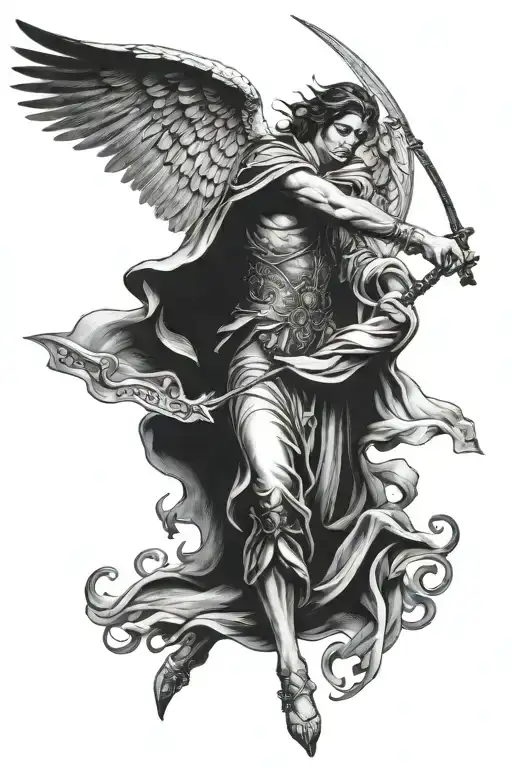arch angel michael killing satan tattoo design idea